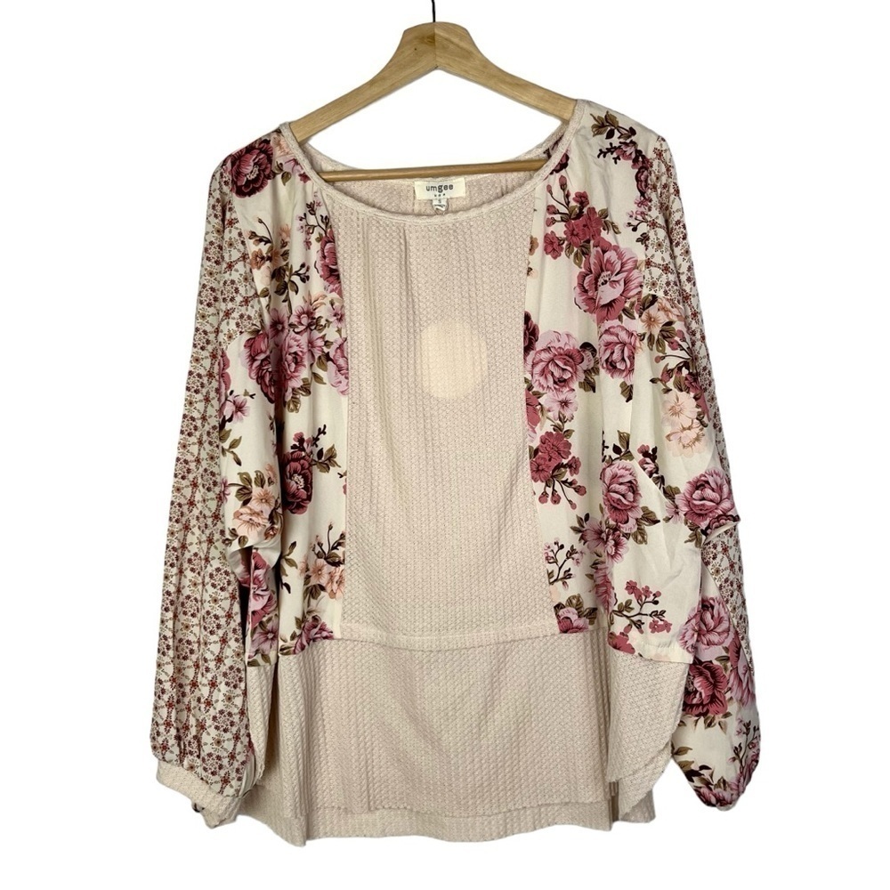 Umgee Cream‎ Blush Thermal Floral Long Sleeve Blouse S